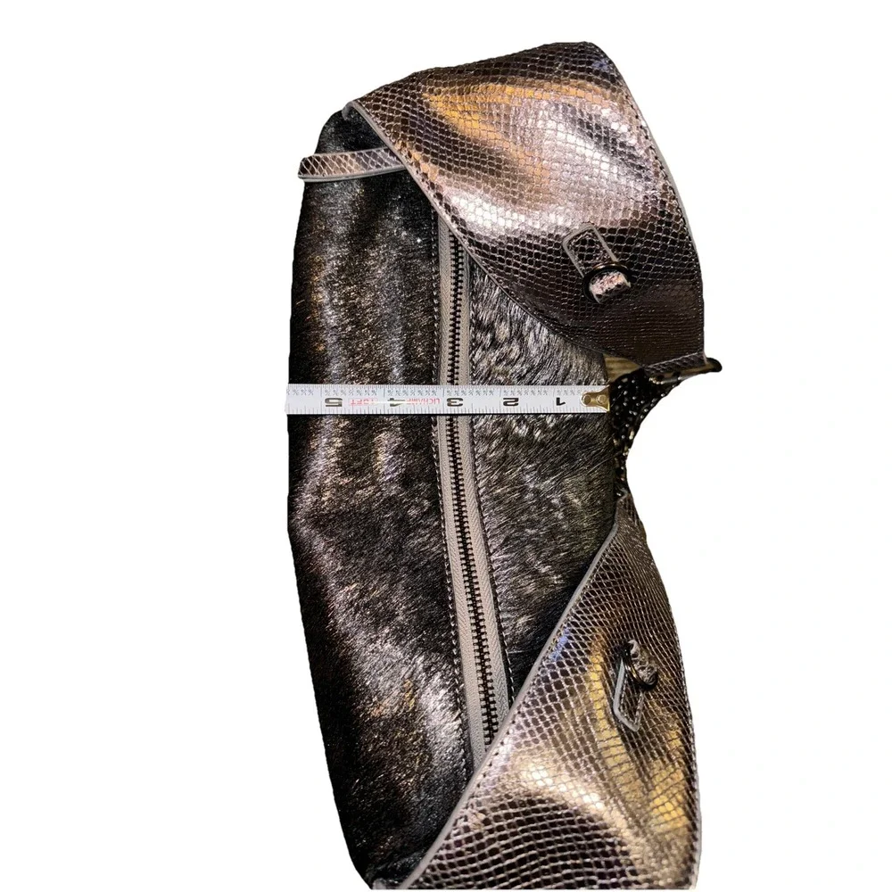 Sharif  Hobo Purse Fur Snakeskin Print Chain Strap Mob Wife  Silver  13 X 7